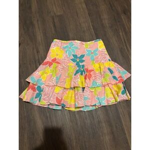 Lilly Pulitzer Vintage Floral Skirt‎ Pink Parrot-ise Womens Size 2 White Tag